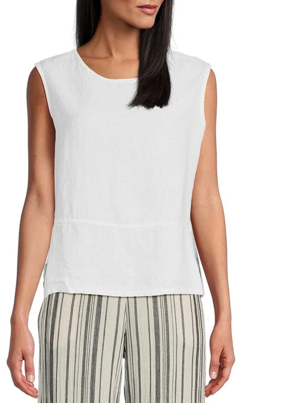 Bryn Walker Light Linen Sleeveless Coordinating Side Slit Tank white